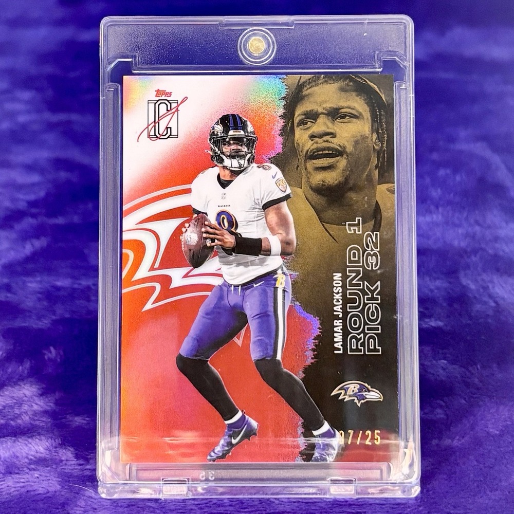 Lamar Jackson Topps 2025 Signature Class Red Refractor 07/25 Baltimore Ravens